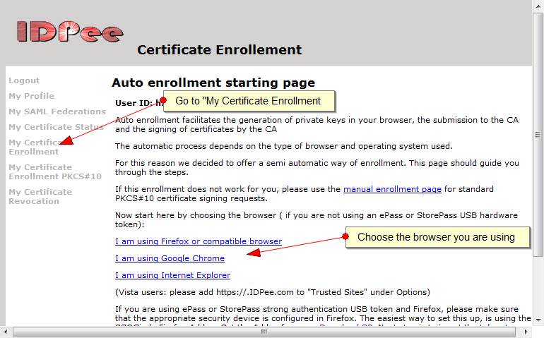 Certificate autmatic enrollment page
